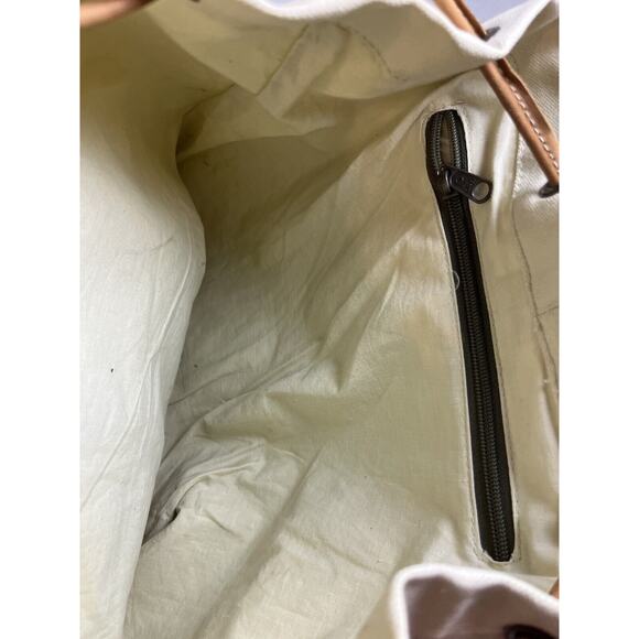 GH Bass Canvas Backpack Rucksack Drawstring Closure Bucket Style Leather Trim - Picture 13 of 13